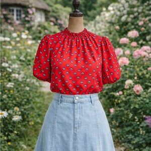 Ann Taylor Floral Tie Back Puff Sleeve Top